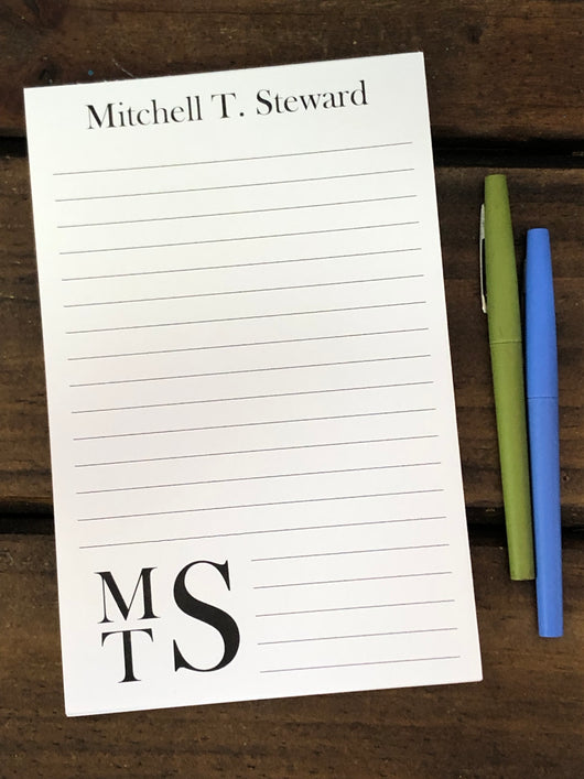 Simple Black Initials Personalized Notepad