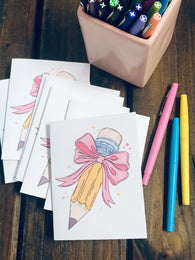 Pencil with Bow Note Cards