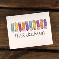 Bright Pencil with Dots Personalized Note Cards