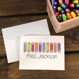 Bright Pencil with Dots Personalized Note Cards