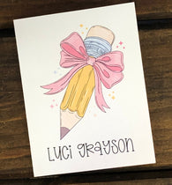 Pencil with Bow Personalized Note Cards