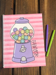 Bubble Gum Smiley Face Personalized Side Spiral Notebook