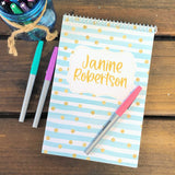 Pastel Stripe with Gold Confetti Personalized Top Spiral Notebook (Copy)