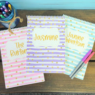 Pastel Stripe with Gold Confetti Personalized Top Spiral Notebook (Copy)