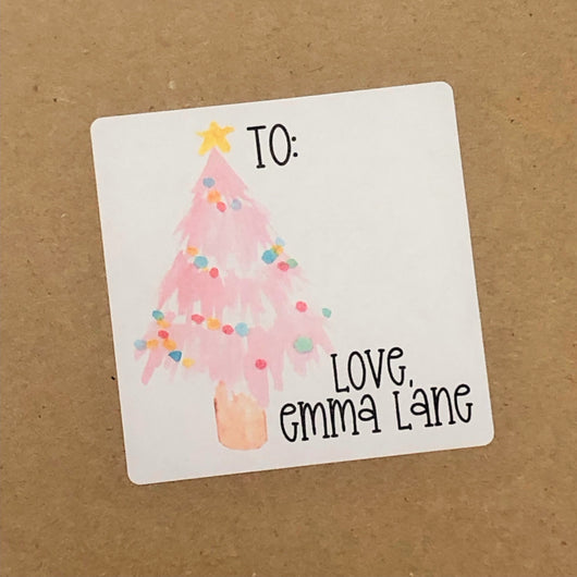 Pink Tree Christmas Stickers