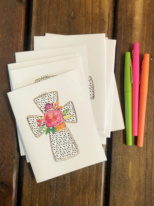 Cross with Flowers Note Cards