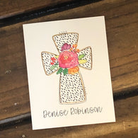 Cross with Flowers Personalized Note Cards