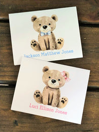 Teddy Bear with Bow Personalized Note Cards