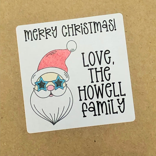 Santa with Blue Star Glasses Christmas Stickers