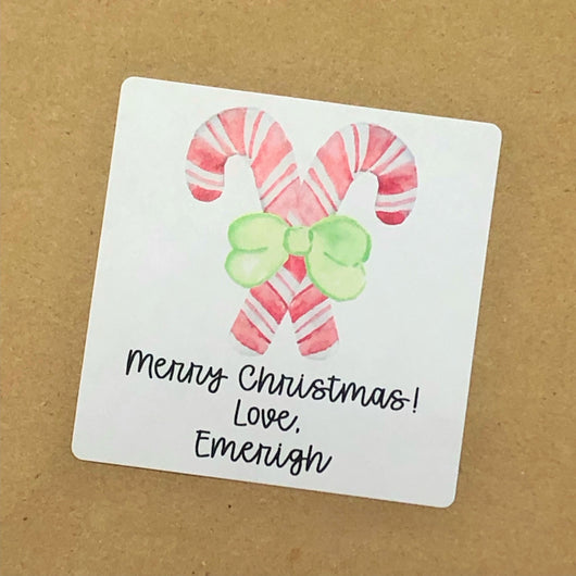 Candy Cane with Green Bow Christmas Stickers