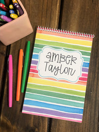 ♥ SALE ♥ Rainbow Watercolor Stripe Top Spiral Steno Notebook