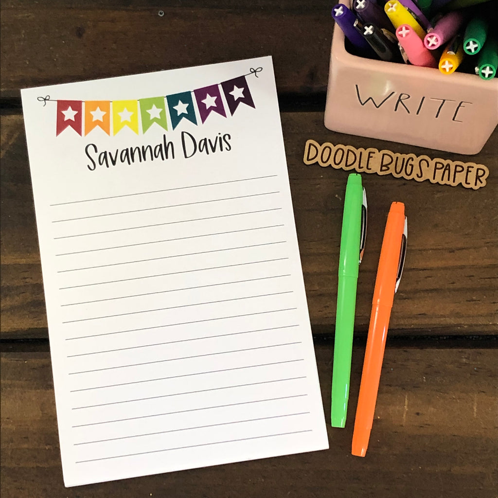 Rainbow Star Bunting Personalized Notepad – DoodleBugsPaper